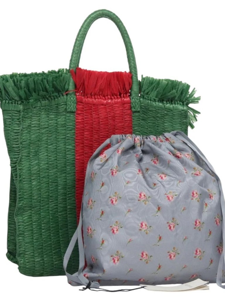 Gucci Web Sherry Line Hand Bag Raffia Red Green 524810 Auth Ec781v
